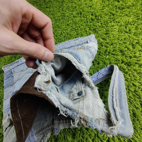 Handmade custom reworked 'Levi's' orange tab denim patchwork crossbody bag - Picture 4 of 4